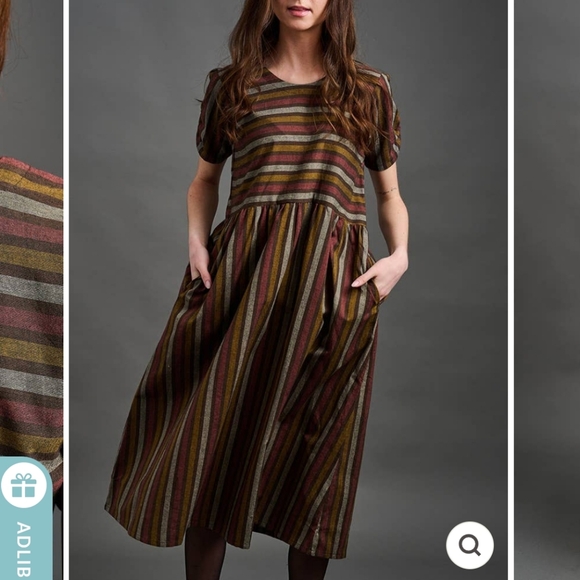 Mata Traders Dresses & Skirts - Mata Traders Kavita Chocolate Stripe Brown Green Striped Multicolor Midi Dress M